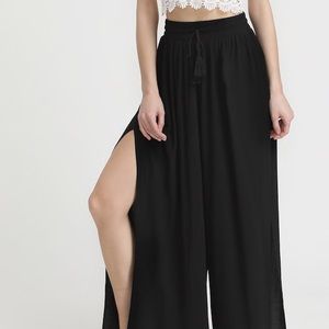Drawstring Waistband Side Slit Palazzo Pants